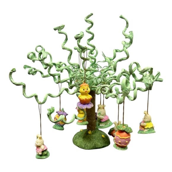 Mini Miniature Easter Tree Spring Eggs Decor Decoration Rabbit Bunny Easter VTG - Picture 2 of 13
